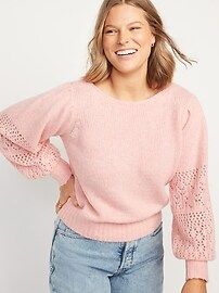 Boatneck Pointelle-Knit Pullover Sweater for Women | Old Navy (US)