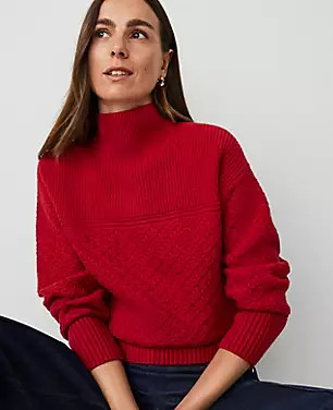 Mixed Stitch Drop Shoulder Sweater | Ann Taylor (US)
