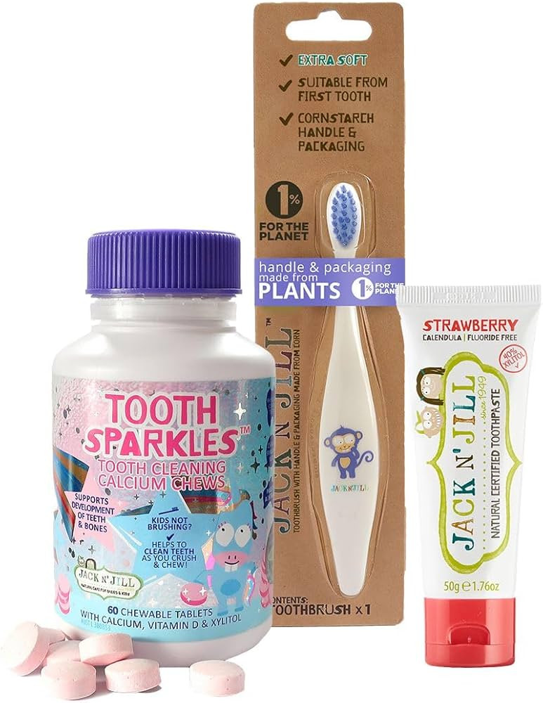 Jack N' Jill Brushing Essentials Combo Pack: Tooth Cleaning Chews, Natural Certified Strawberry T... | Amazon (US)