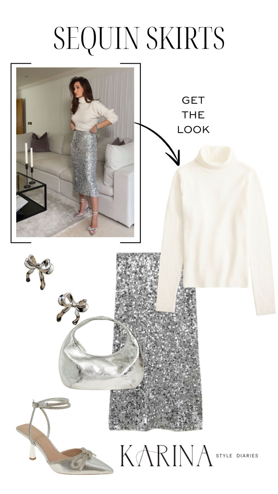 Holiday Party Outfit Inspo ✨ There’s nothing that screams “festive” quite like a sequin skirt. This piece is so much fun to style with a variety of closet staples, and it can be worn for several outings during the holiday season. Style this pretty silver pick (which is under $70!) with a turtleneck sweater for a cozy and warm vibe. Adding heels and some matching metallic accessories will tie it all together! 

#LTKHoliday #LTKSeasonal #LTKFindsUnder100
