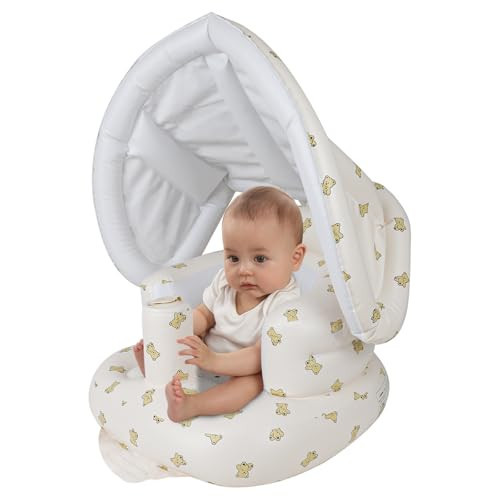 Zenflux Inflatable Baby Seat with Detachable Canopy, Sit Me Up Floor Seat for Baby 3 Months and Up, Inflatable Baby Chair with Built in Air Pump, Blow Up Infant Seat for Learning to Sit - Bear | Amazon (US)