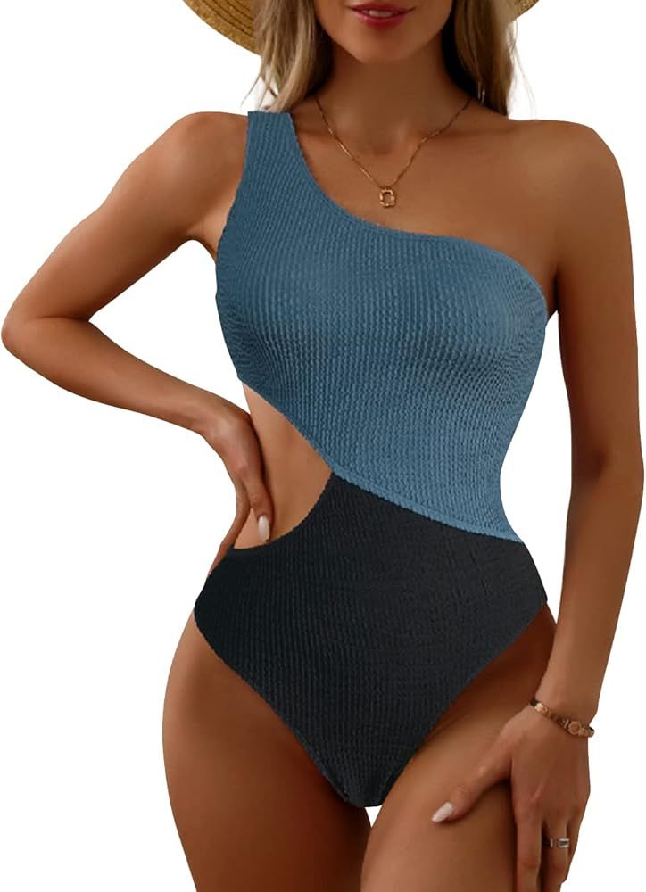 Inadays Women's One Piece Swimsuit One-Shoulder Swimwear Waist Cutout Swimsuit | Amazon (US)