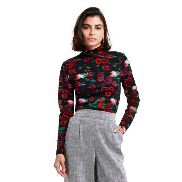 Women's Floral Print Long Sleeve Turtleneck Textured Shirt - Rachel Comey x Target Red | Target
