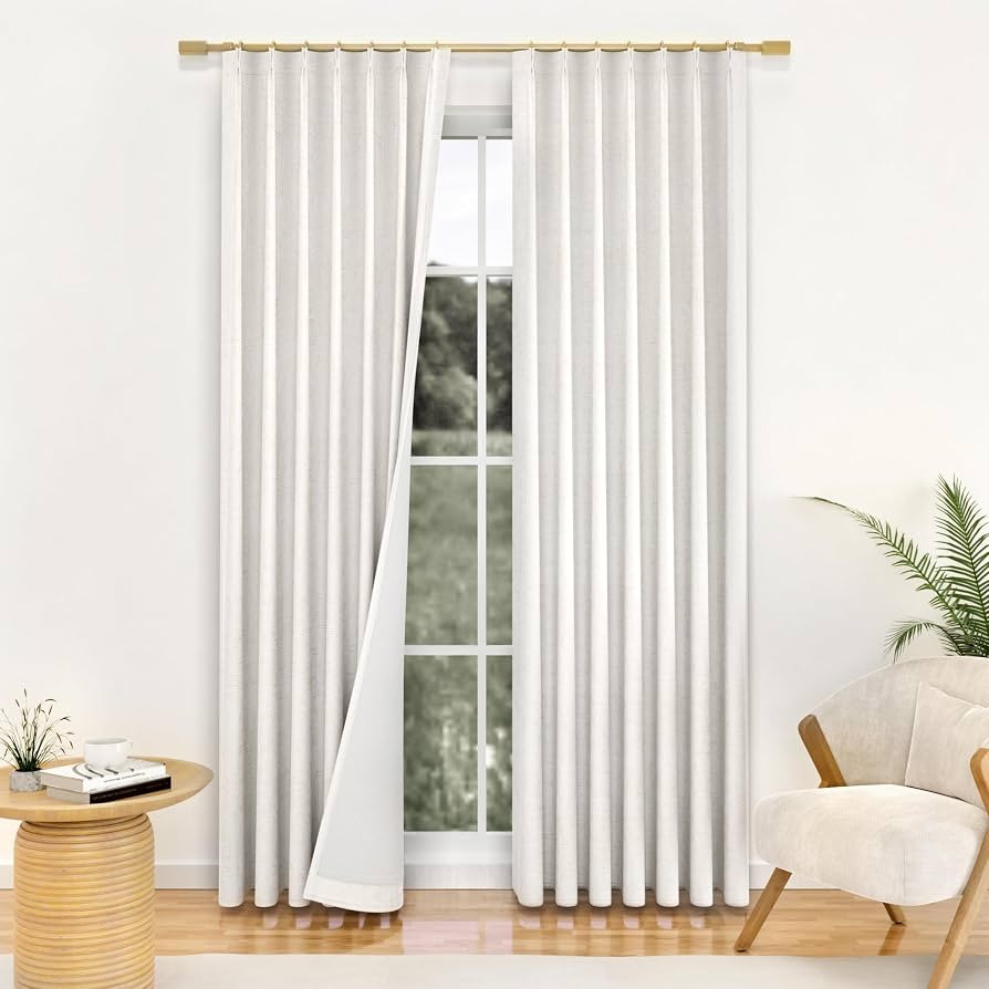 YZ HOME Natural Pinch Pleated Blackout Curtains 2 Pages Linen Full Black Out Curtains for Bedroom... | Amazon (US)