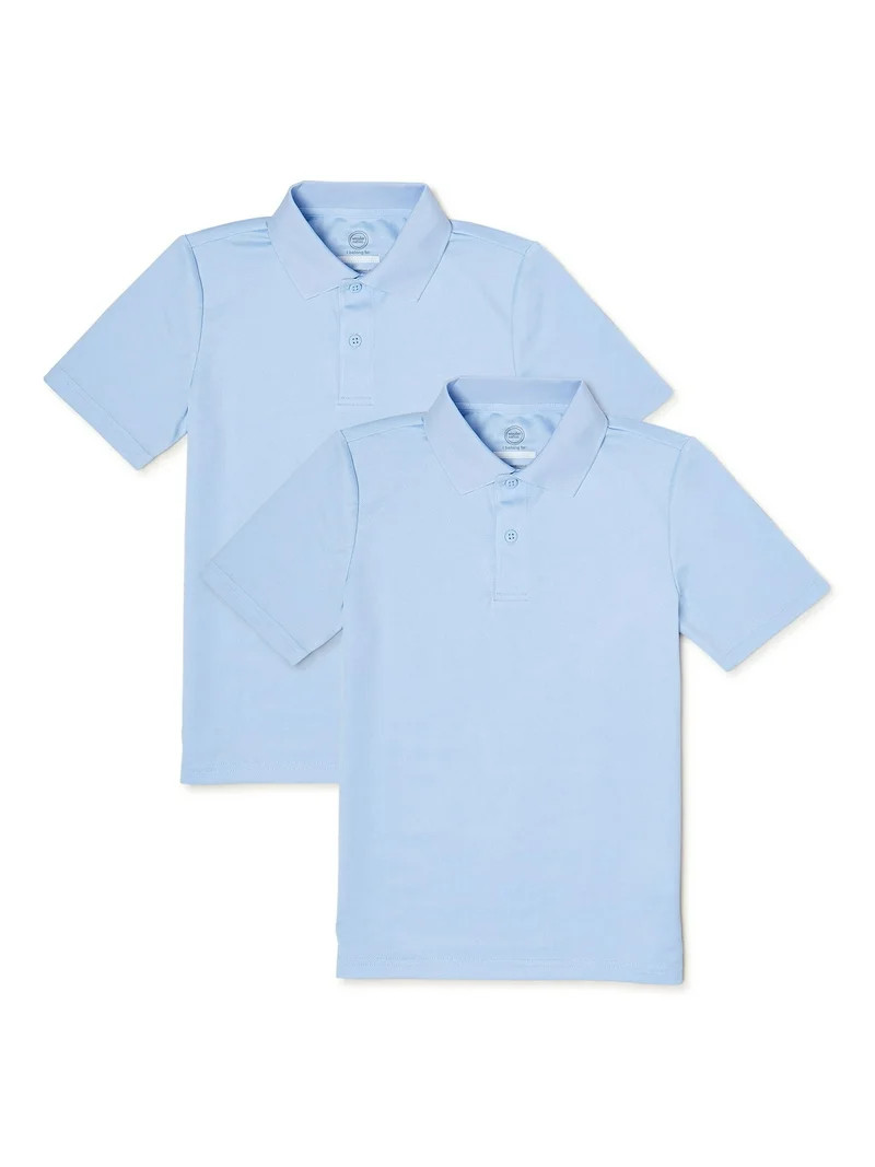 Wonder Nation Boys School Uniform Short Sleeve Performance Polo Shirt, 2-Pack, Sizes 4-18 & Husky... | Walmart (US)