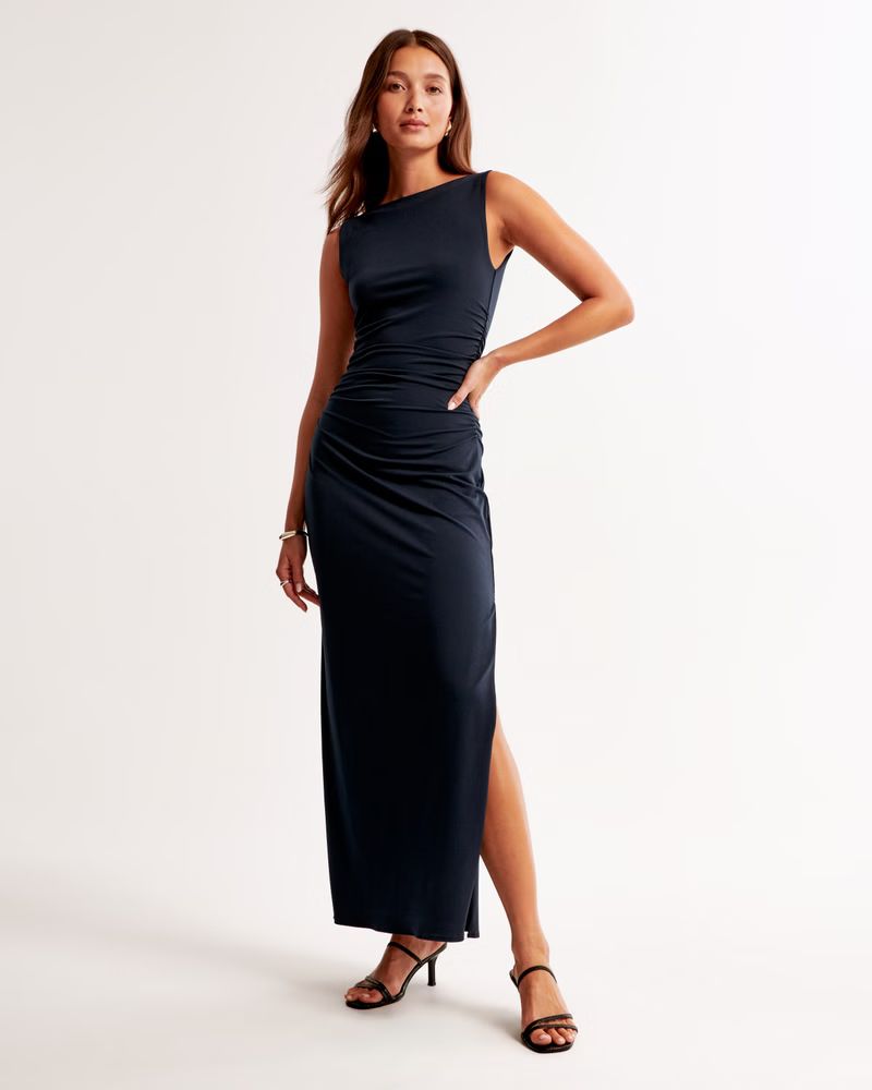 Slash Knit Midi Dress | Blue Wedding Guest Dress Fall | Blue Maxi Dress | Abercrombie & Fitch (US)