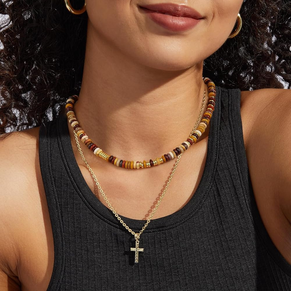 KissYan Boho Beaded Choker Necklace for Women, Gemstone Choker Natural Stone Freshwater Pearl Sur... | Amazon (US)