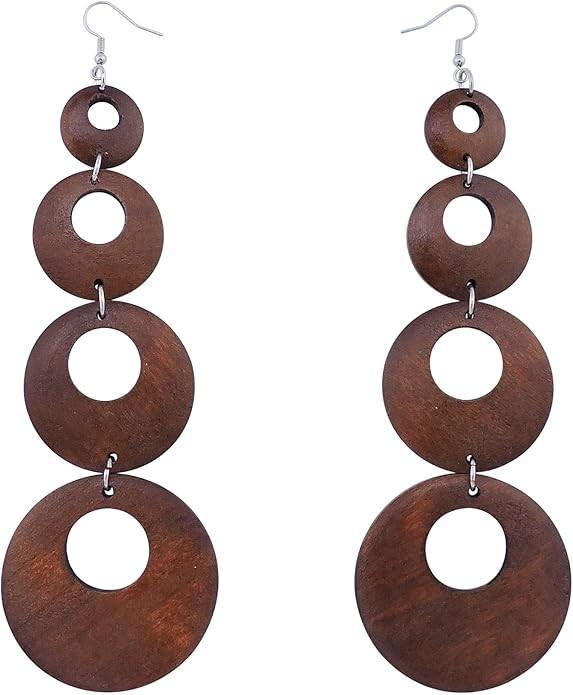Coiris Big Round Circle Wood Drop Dangle,Boho Hippie Long Wooden Earrings,Dangle Earrings with Si... | Amazon (US)