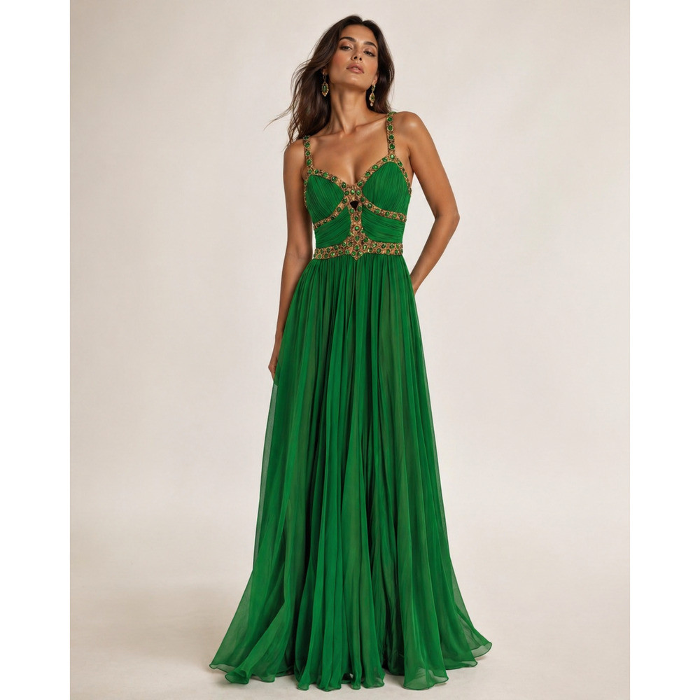 Mandalay Silk Gown 8 Green Beaded Formal Dress Cutout Back NWT | Poshmark