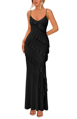 BTFBM Summer Dresses for Women 2026 Spaghetti Strap Bodcyon Solid Cocktail Wedding Guest Dress Fa... | Amazon (US)