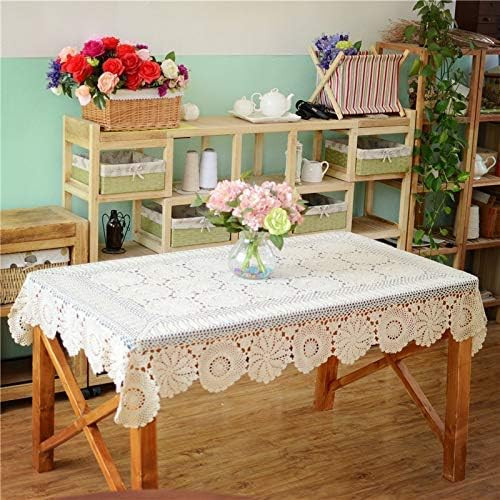 USTIDE White Floral Lace Crochet Tablecloths Cotton Rectangle Kitchen Tablecloth Party Wedding Ta... | Amazon (US)