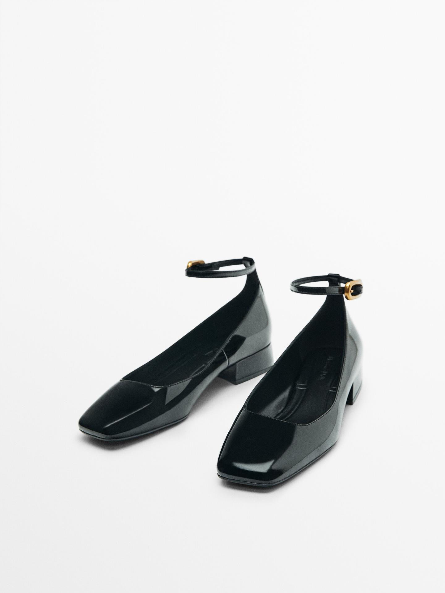 Patent finish ballerinas with buckled strap | Massimo Dutti US