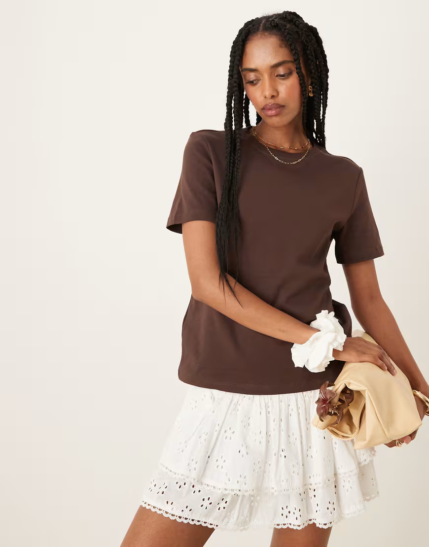 Mango premium 100% cotton T-shirt in brown | ASOS (Global)