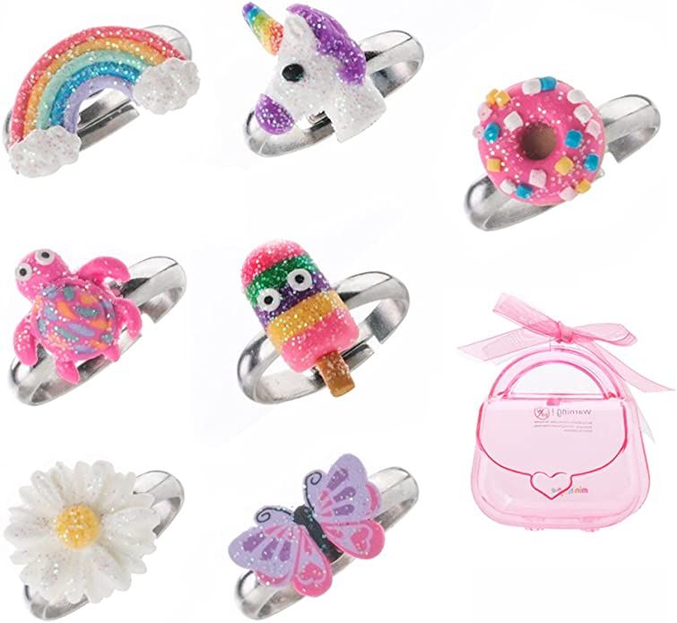 Adjustable Rings Set for Little Girls - Colorful Cute Unicorn, Butterfly Rings for Kids, Children... | Amazon (US)