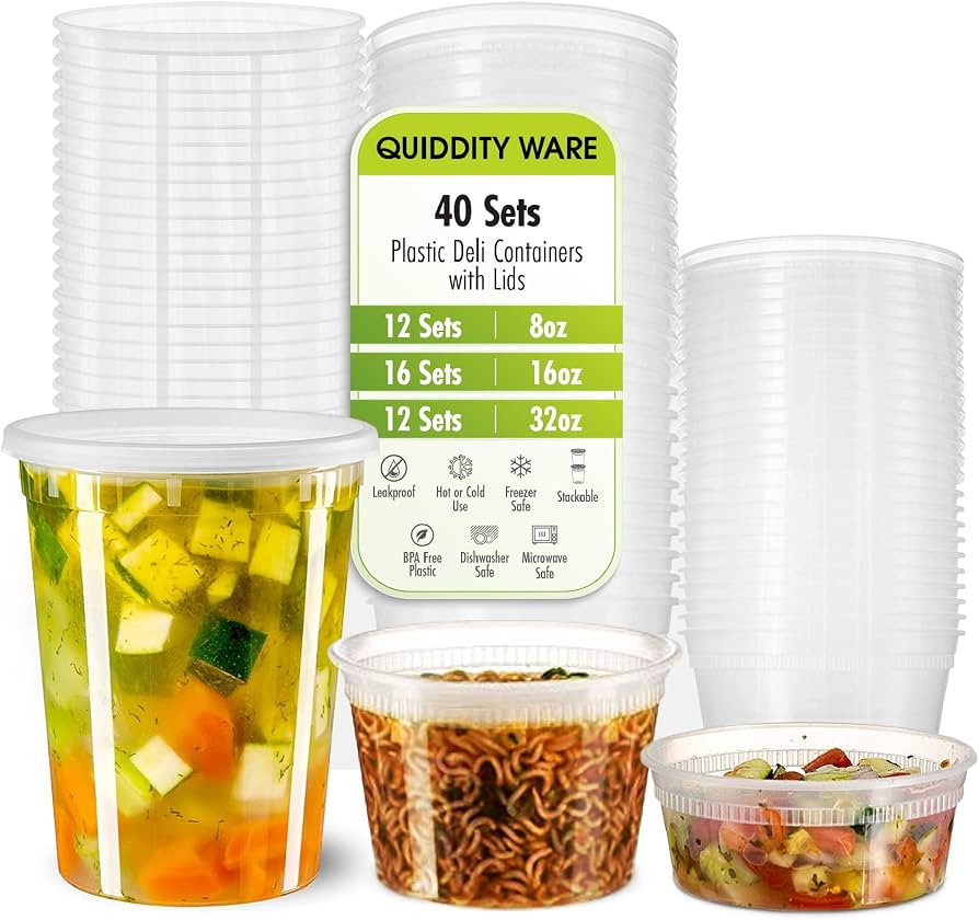 QUIDDITY WARE Deli Containers with Lids Leakproof - 50 Pack BPA-Free Plastic Microwaveable Clear ... | Amazon (US)