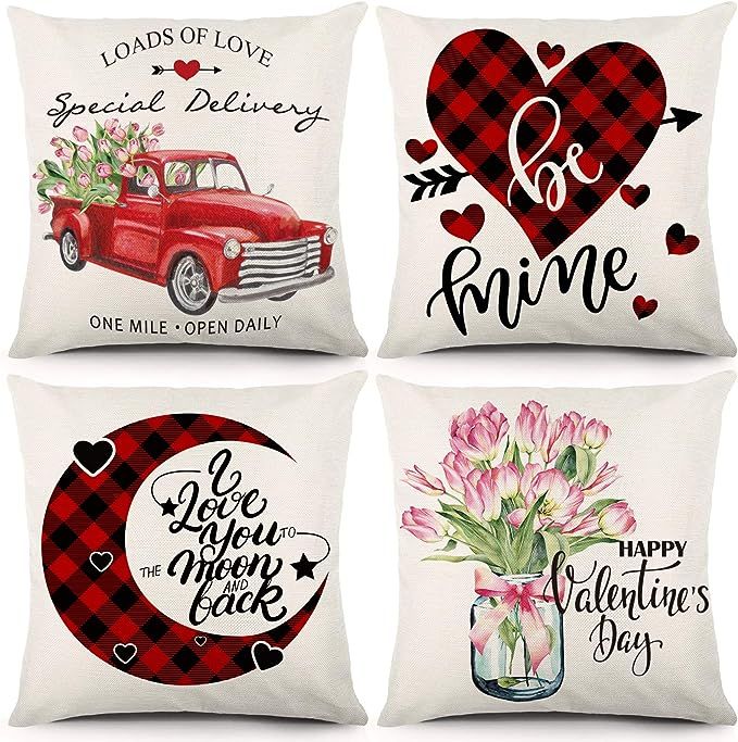 JOCACTI Valentine’s Day Pillow Covers 18x18 Inch Set of 4 Valentine Decorations Farmhouse Throw... | Amazon (US)
