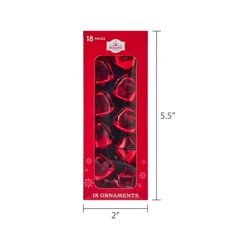 Red Shiny Metal Bell Christmas Ornaments, 1", 18 Count, by Holiday Time | Walmart (US)