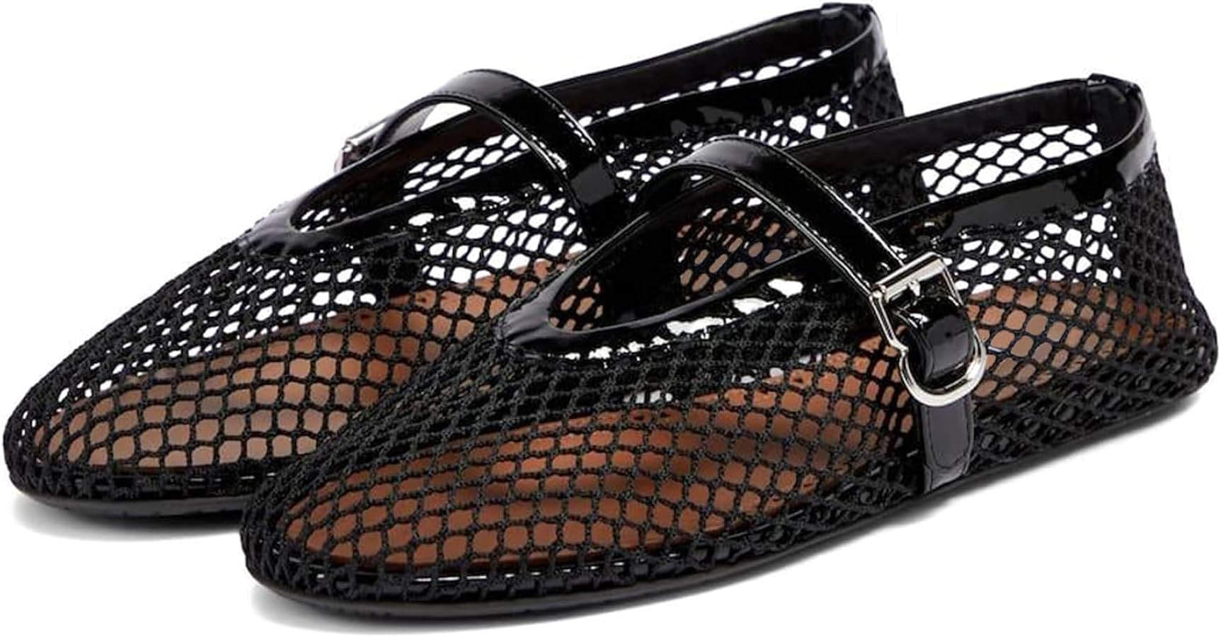 thumbnail image 2 of MALUQASS Women's Mesh Flats - Fishnet Mary Jane Shoes With Buckle Strap & Memory Foam 2 of 14
