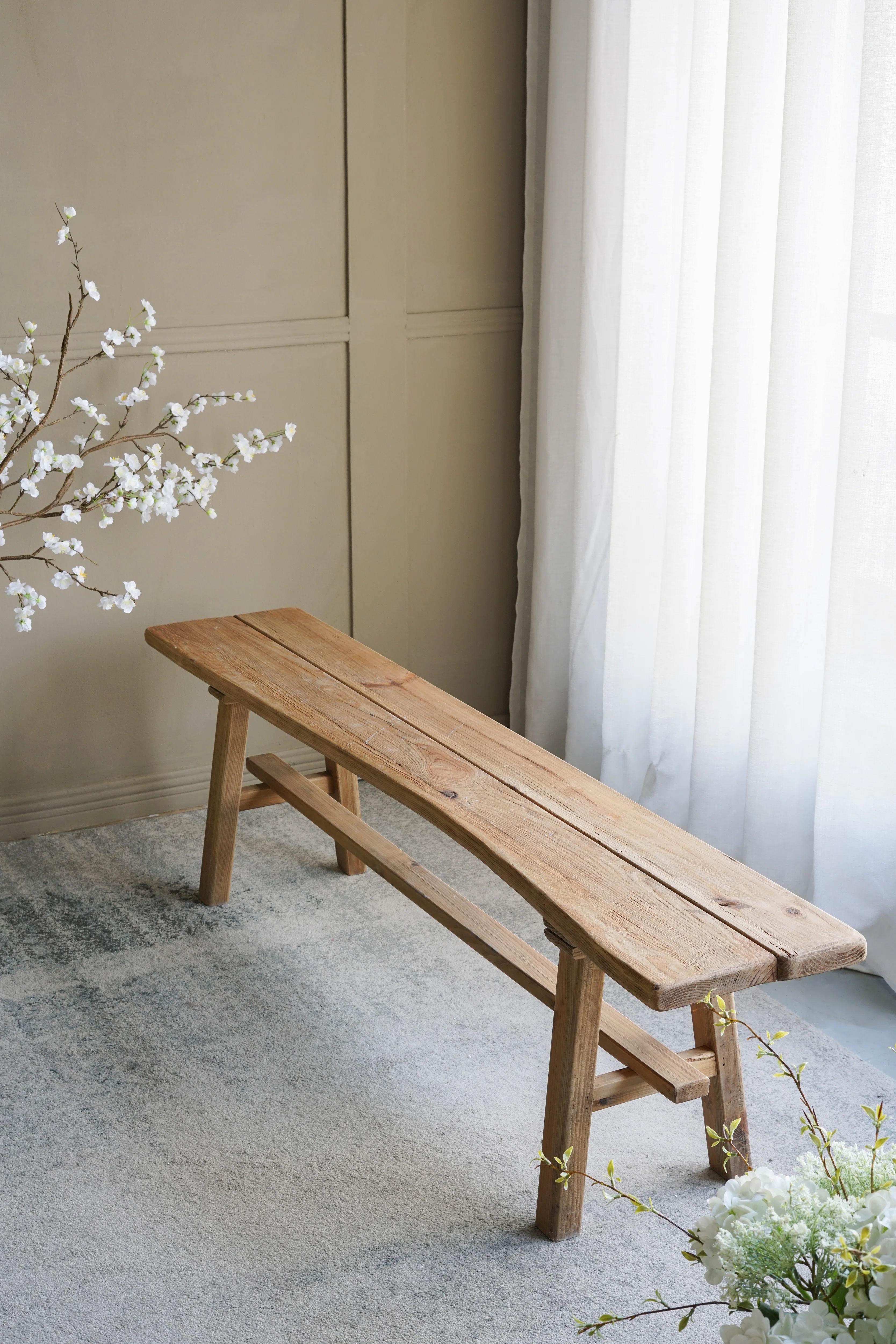71x13x20.5" Recycled Pine Wood Bench With Grained Brown Finish And Angled Legs | Wayfair North America