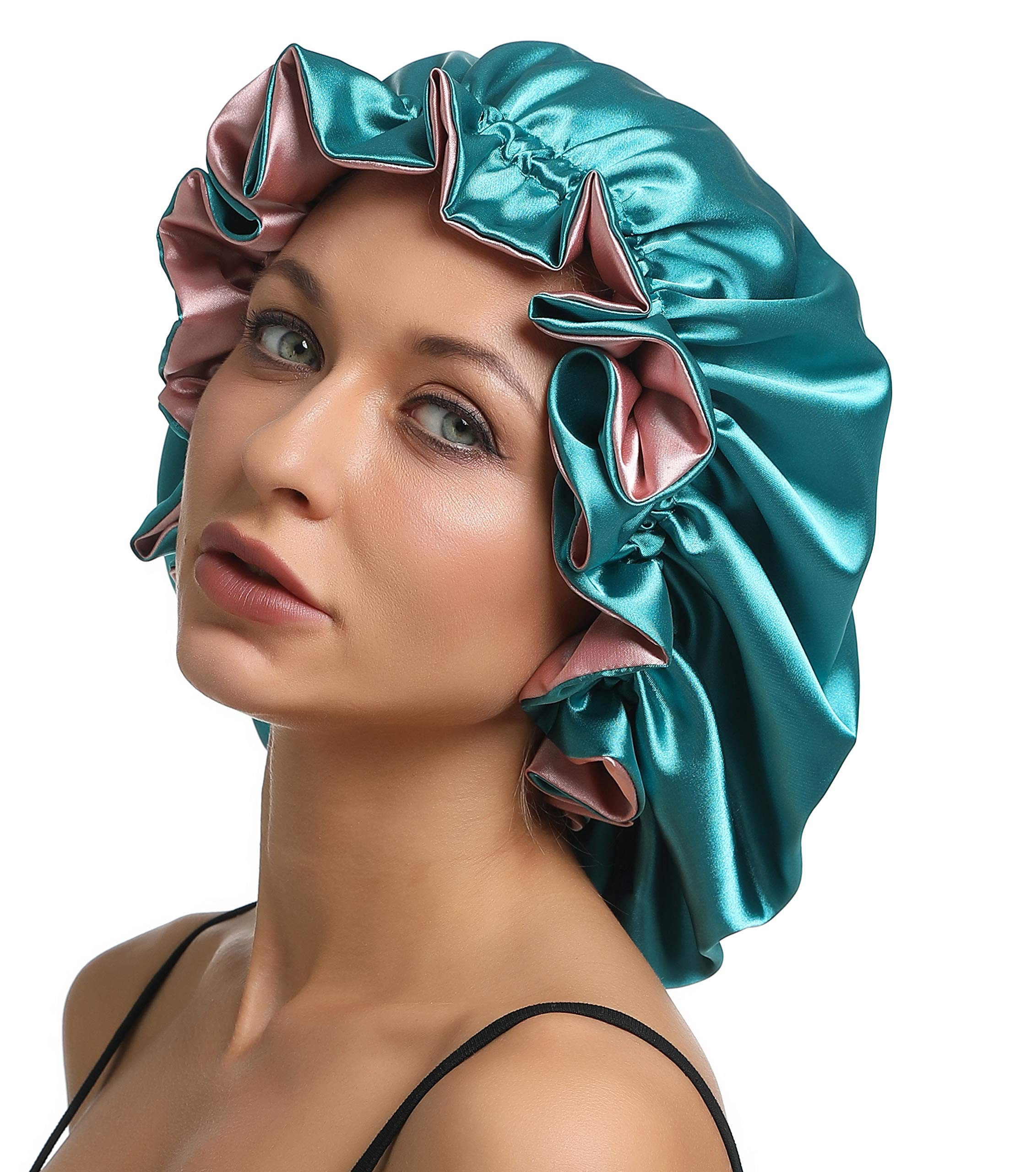 SENGTERM Women Large Satin Bonnet Adjustable Silky Sleep Cap Hair Bonnet Double Layered Reversibl... | Amazon (US)