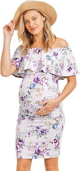 Hello MIZ Women's Floral Ruffle Off Shoulder Maternity Dress - Made in USA | Amazon (US)