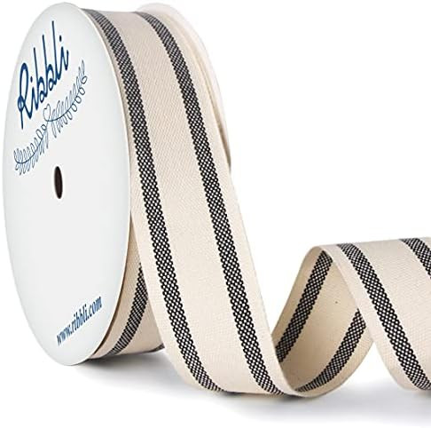 Ribbli Natural Cotton Stripe Ribbon,1Inch x 10 Yard Spool,Natural/Black,Farmhouse Ribbon,Use for ... | Amazon (US)