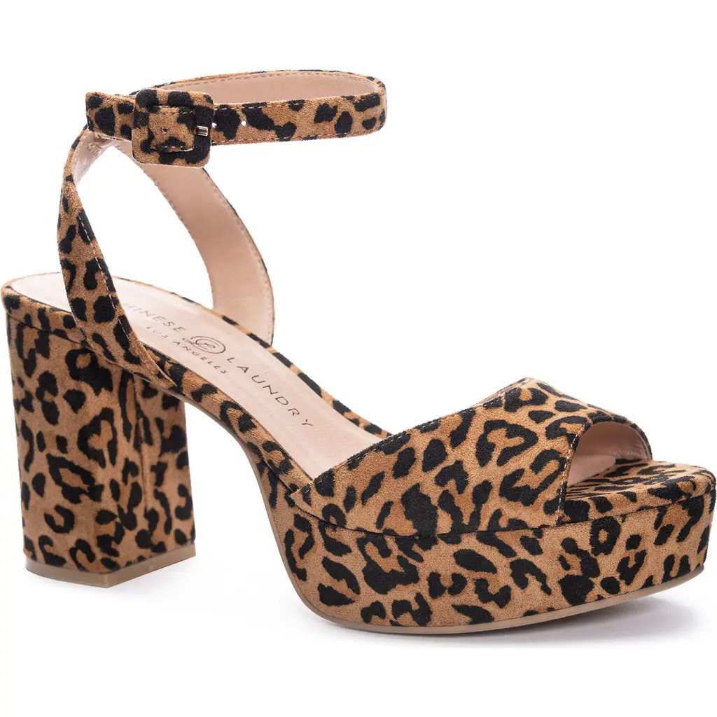 Chinese Laundry Theresa Leopard Print Platform Sandal in Camel at Nordstrom, Size 7.5 | Nordstrom