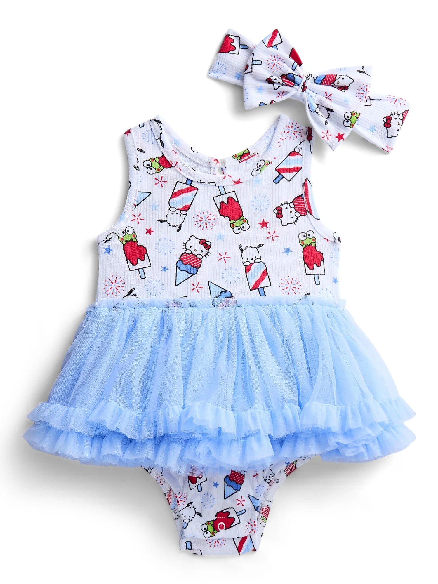 Hello Kitty & Friends Baby Girls Sleeveless Allover Print Tutu Dress with Matching Bow Headband, ... | Walmart (US)