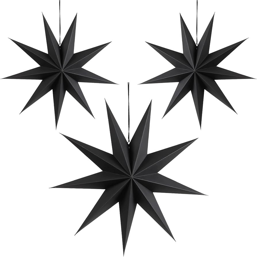 SUNBEAUTY 30cm Papier Stern Schwarz 3er Set Faltsterne Dekoration Neuneck Weihnachtsstern Deko | Amazon (DE)