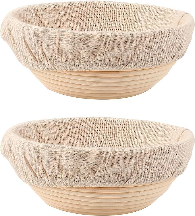 DOYOLLA Bread Proofing Baskets Set of 2 8.5 inch Round Dough Proofing Bowls w/Liners Perfect for ... | Amazon (US)