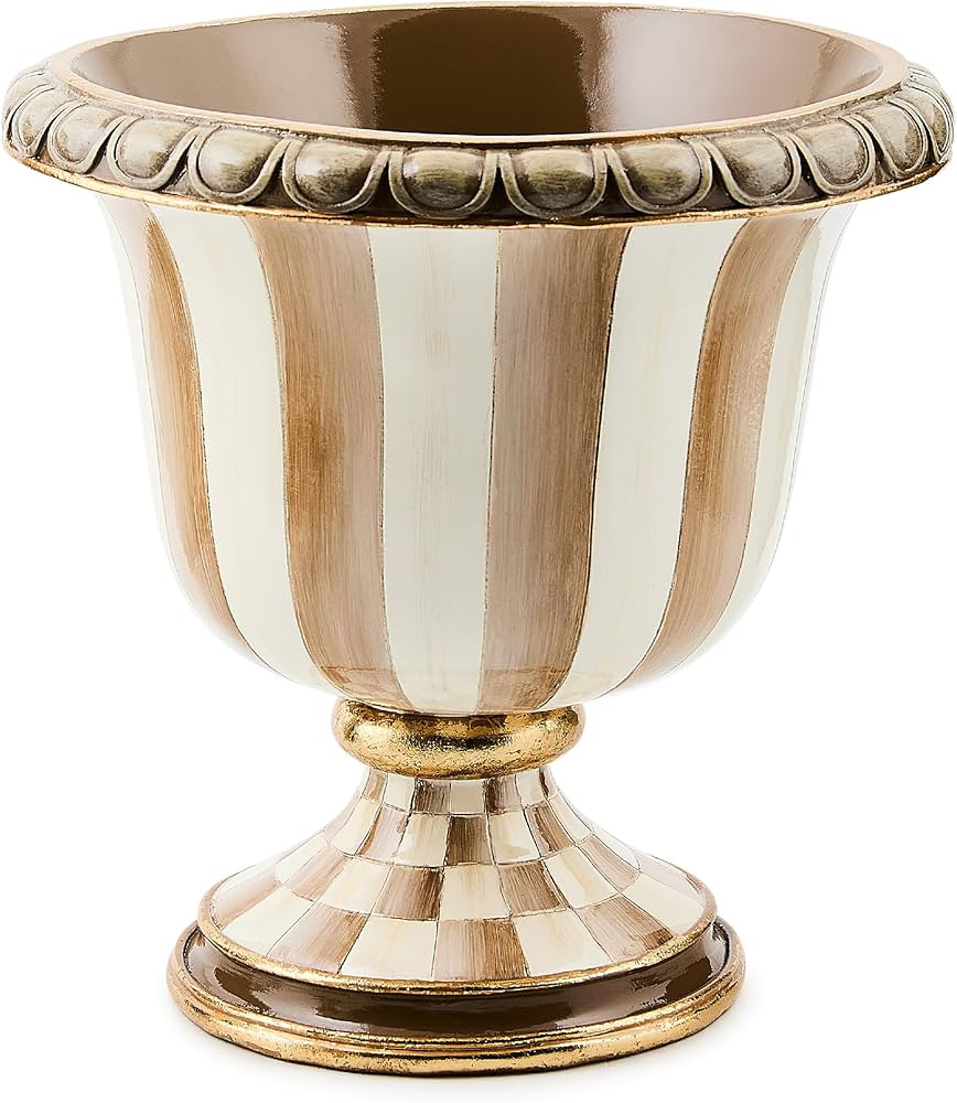 MACKENZIE-CHILDS Tabletop Urn, Decorative Centerpiece for Table, Brown-and-White Mocha Stripe | Amazon (US)