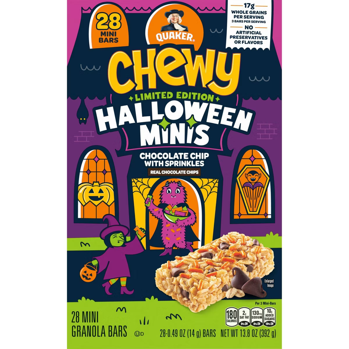 Quaker Halloween Chewy Chocolate Chip Snack Bars Minis - 13.8oz/28ct | Target
