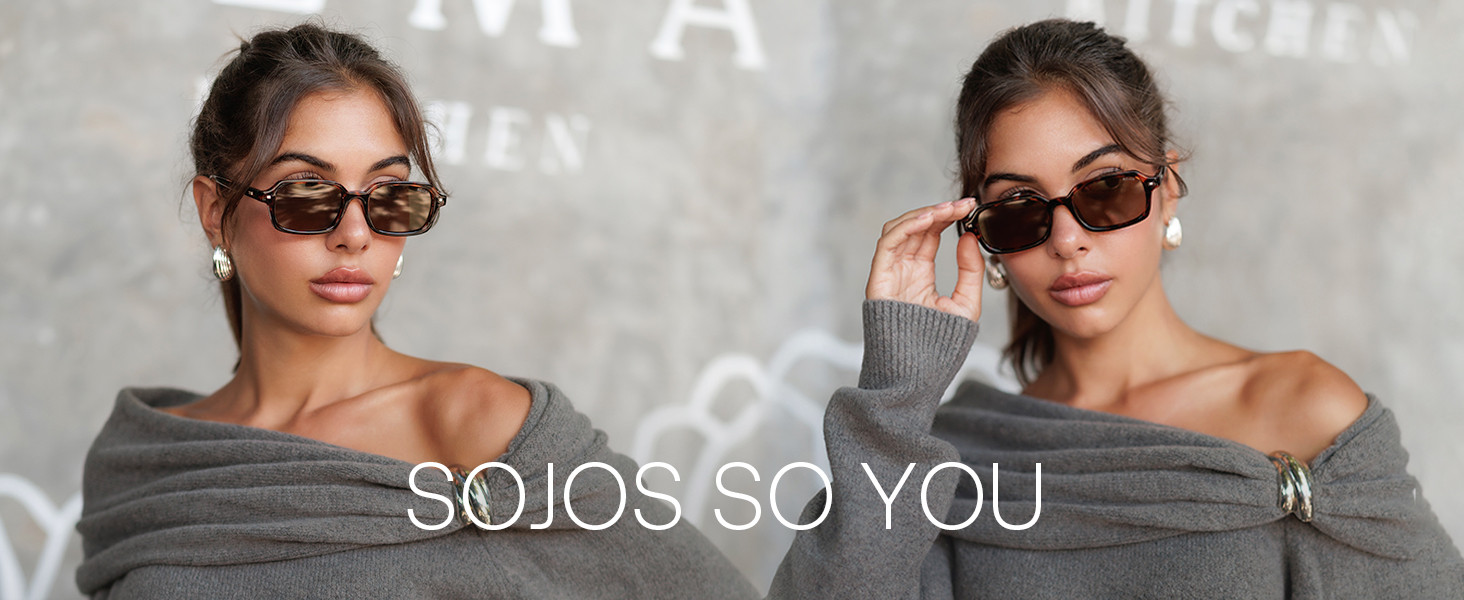 SOJOS Trendy Rectangle Polarized Sunglasses Womens Mens, Small Retro Fashion Thin Slim Square Sun... | Amazon (US)