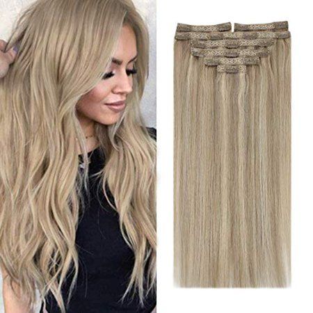 Sunny Hair Clip in Extensions Blonde Human Hair 18inch Clip in Hair Extensions Blonde Highlights Ext | Walmart (US)