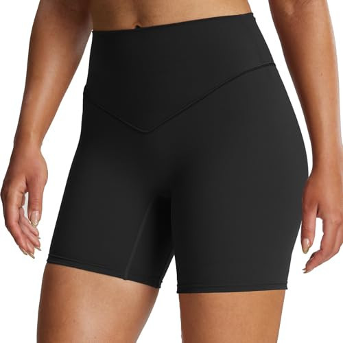 Aoxjox Breeze Workout Biker Shorts for Women Tummy Control High Waisted Exercise Athletic Gym Running Yoga Short 6" (Black, Medium) | Amazon (US)