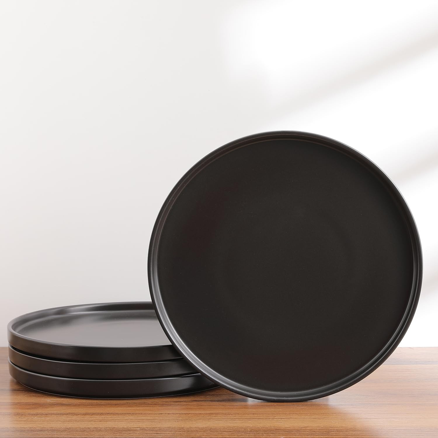 Stone Lain Coupe - Celina Stoneware Round Dinner Plates Set, 4-Piece, Black Matte | Amazon (US)
