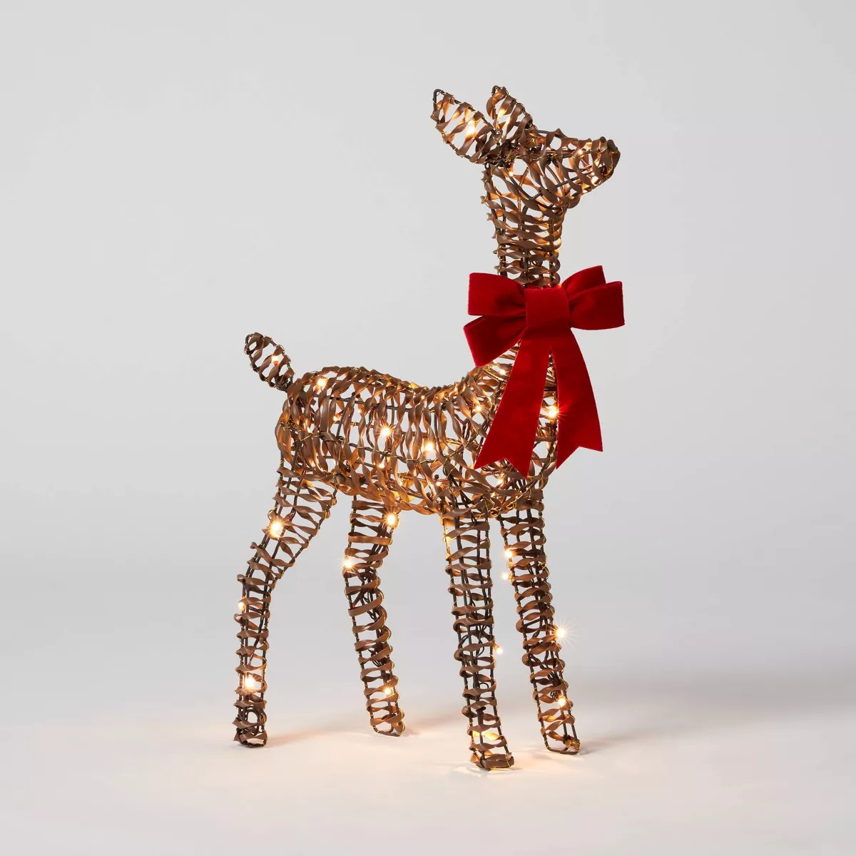 24" LED Faux Rattan Fawn with Red Bow Christmas Novelty Sculpture Light - Wondershop™ | Target