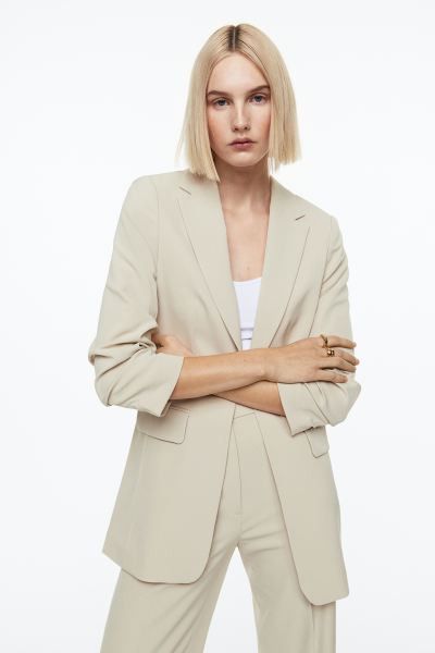 Gathered-sleeve Jacket | Beige Blazer | Beige Jacket Jackets | Blazer Outfit | Work Outfit  | H&M (US + CA)