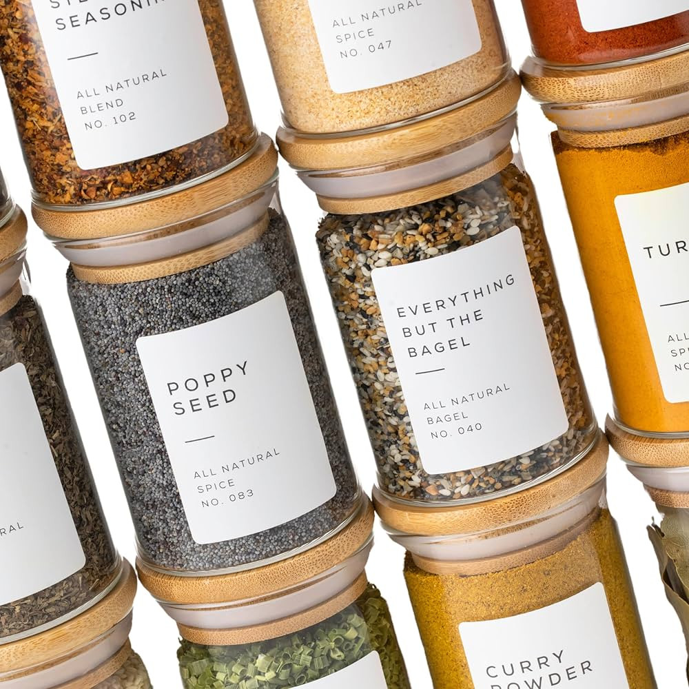 Empty Spice Jars with Label Pack (12x Bamboo Lid Glass Jar). Small 6oz Spice Storage Bottles with... | Amazon (US)