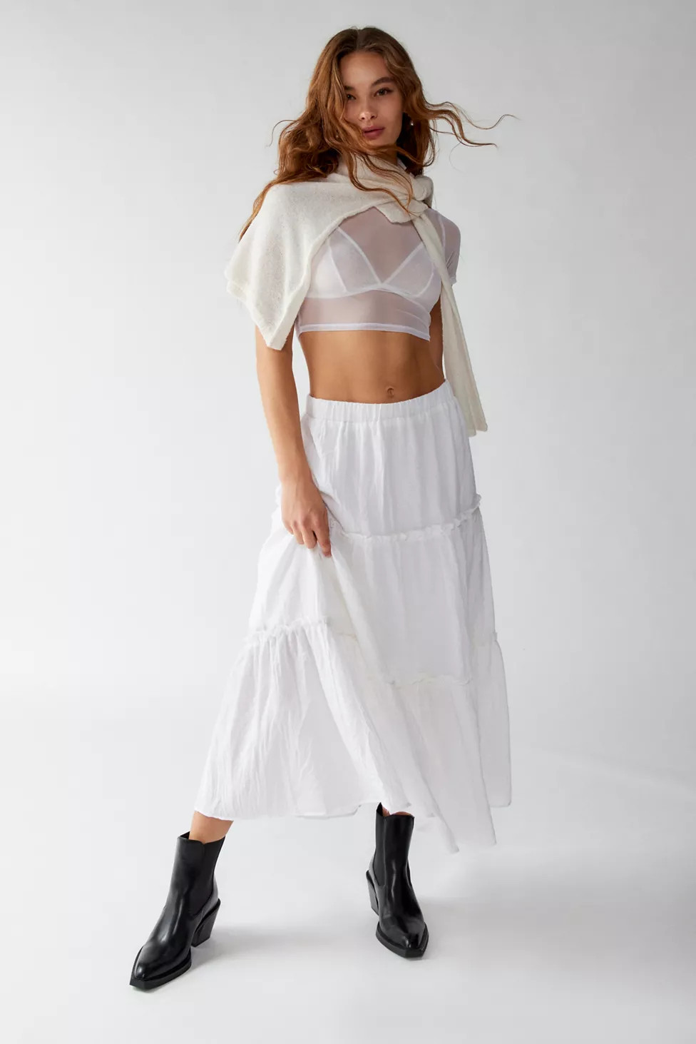 Urban Renewal Remnants Crepe Tiered Midi Skirt | Urban Outfitters (US and RoW)