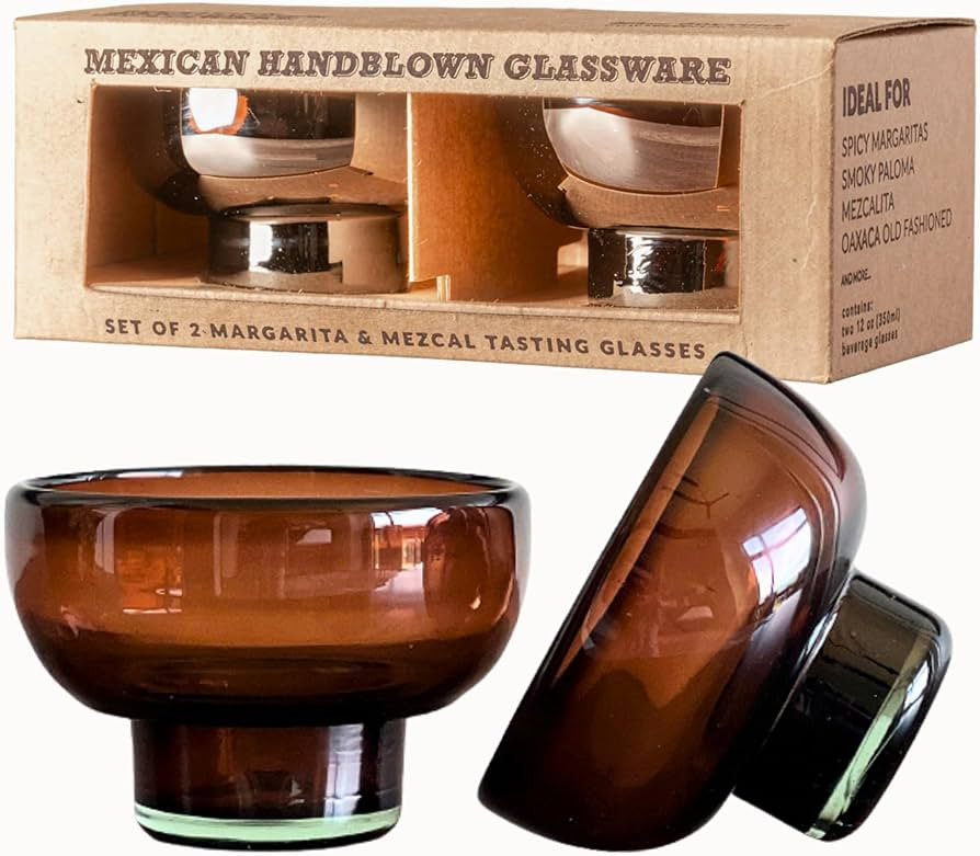 Verve CULTURE Mexican Hand Blown Stemless Margarita & Mezcal Glasses - Set of 2 Tamarind, 14oz Un... | Amazon (US)