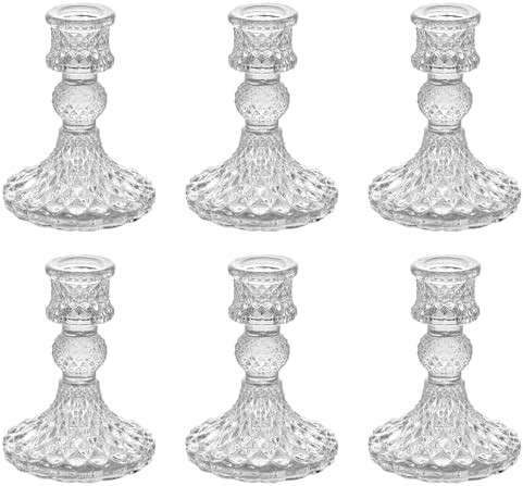 6pcs Candlestick Holders, Taper Candle Holders Glass, Candle Pillar Stands for Table Mantel Weddi... | Amazon (CA)