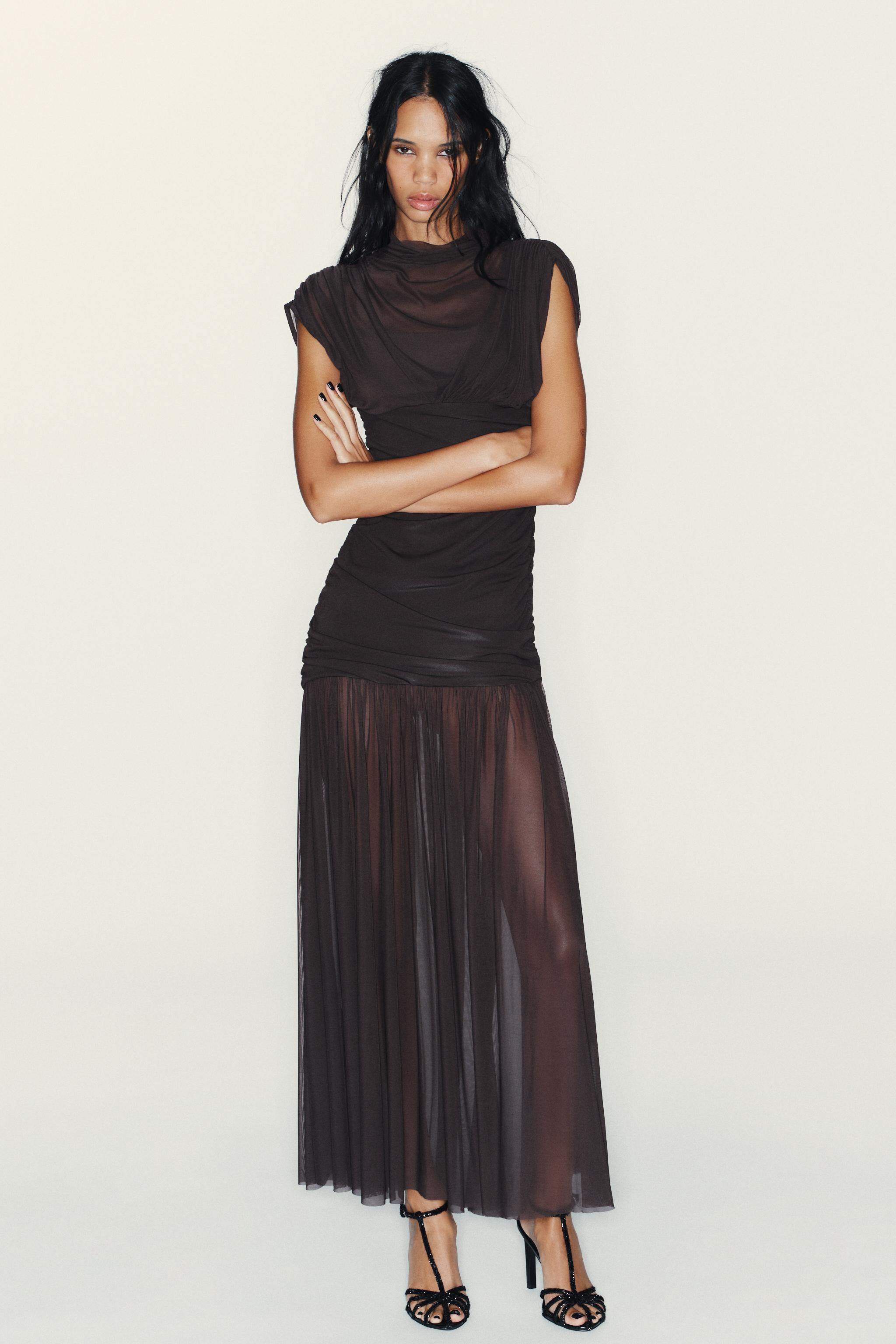 COMBINED DRAPED MIDI DRESS | Zara US