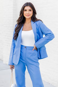 Strictly Business Blue Linen Blend Blazer FINAL SALE | Pink Lily