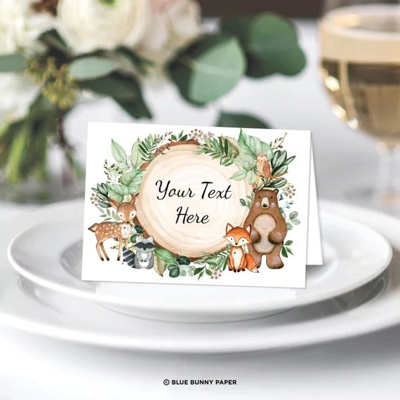 EDITABLE Woodland Animals Place Cards. Botanical Forest Food Tent Labels. Greenery Baby Shower De... | Etsy (US)