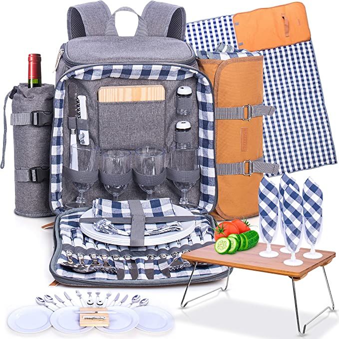 Family Picnic Backpack for 4 - Picnic Backpack for 4 with Folding Table, Insulated Cooler Compart... | Amazon (US)
