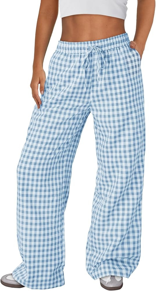 Trendy Queen Womens Plaid Pants Linen Wide Leg Checkered Trousers Gingham Casual Striped y2k Slac... | Amazon (US)
