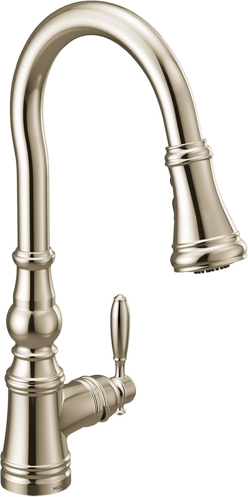 Moen Weymouth Polished Nickel Pulldown Kitchen Faucet Featuring Power Boost, Traditional Shepherd... | Amazon (US)