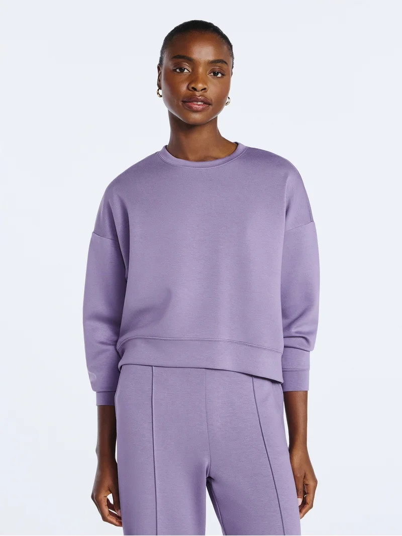 Scoop Women's and Women's Plus New Scubaknit Cropped Sweatshirt with Drop Sleeves, Sizes XS-4X | Walmart (US)