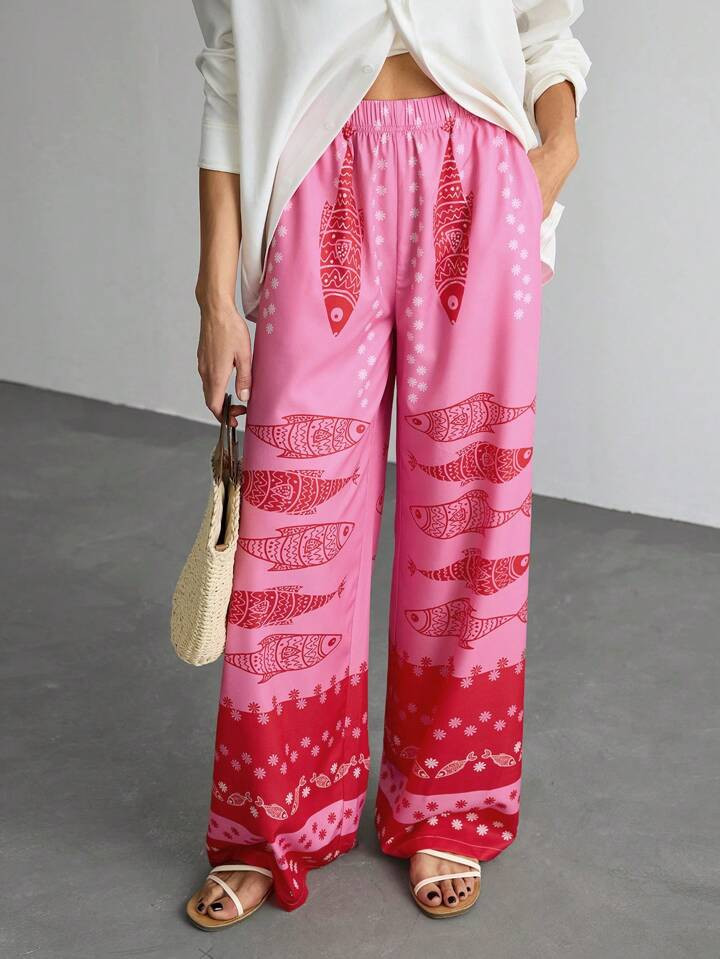 SHEIN Tall Casual Bedrukte Wijde Broek, Modieus Voor De Zomer | SHEIN